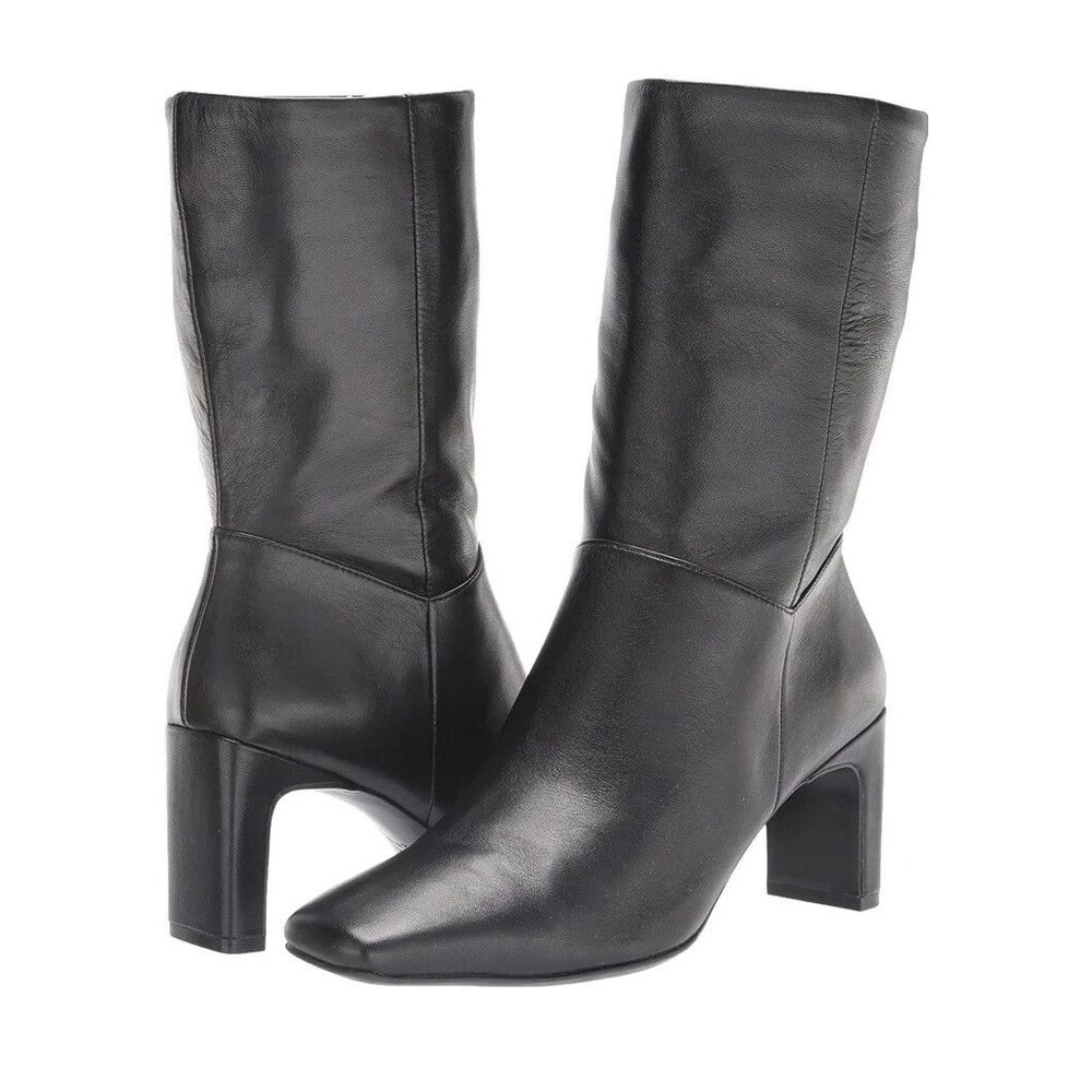 Naturalizer Platt Black Leather Mid Shaft Boots Womens Sz 9 / 40.5 PLS READ